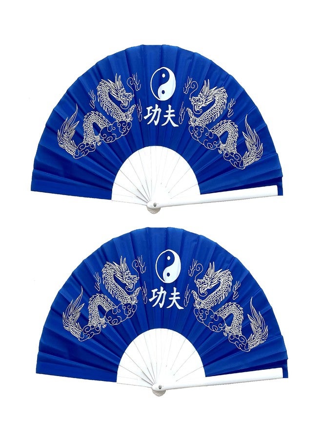 TJ Global Pack of 2 Large Folding Hand Fans with Chinese Dragons for Home Decor, Raves, Festivals, Concerts, Shows - 13 Inch (Blue) - Image 2
